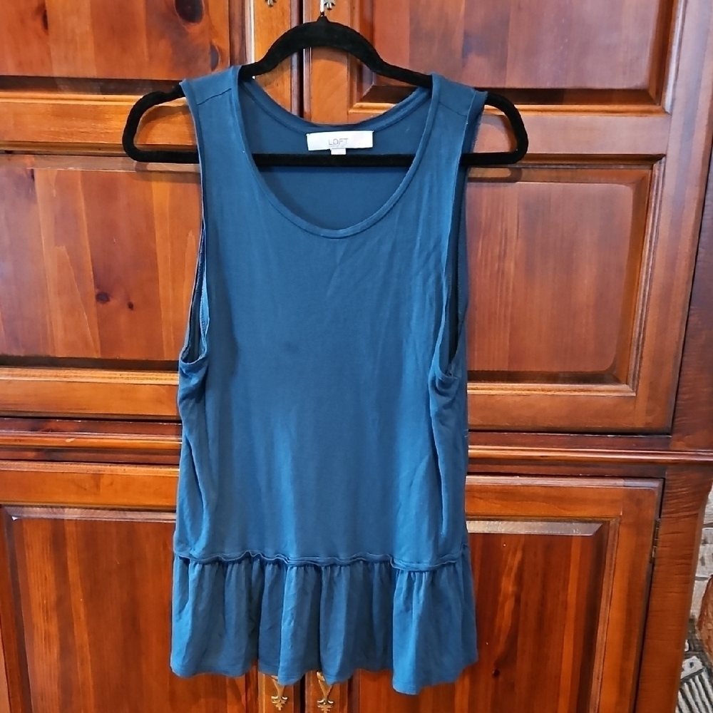 LOFT Dark Teal Blue Sleeveless Peplum Tank Top, Sz L